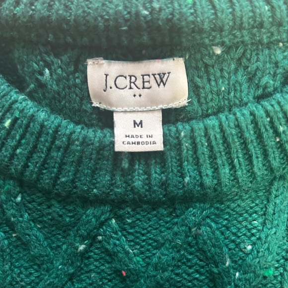 J. Crew Donegal Cable Crewneck Festive Green Sweater - Picture 6 of 7